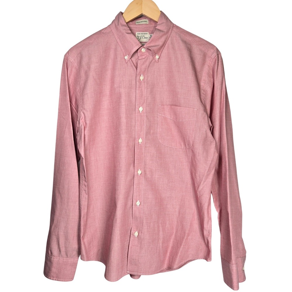 J. Crew Mens Slim Untucked Secret Wash Shirt BJ744 Red Pink Cotton Size M